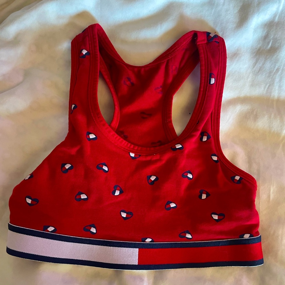 Red Sports Bra with Heart Pattern